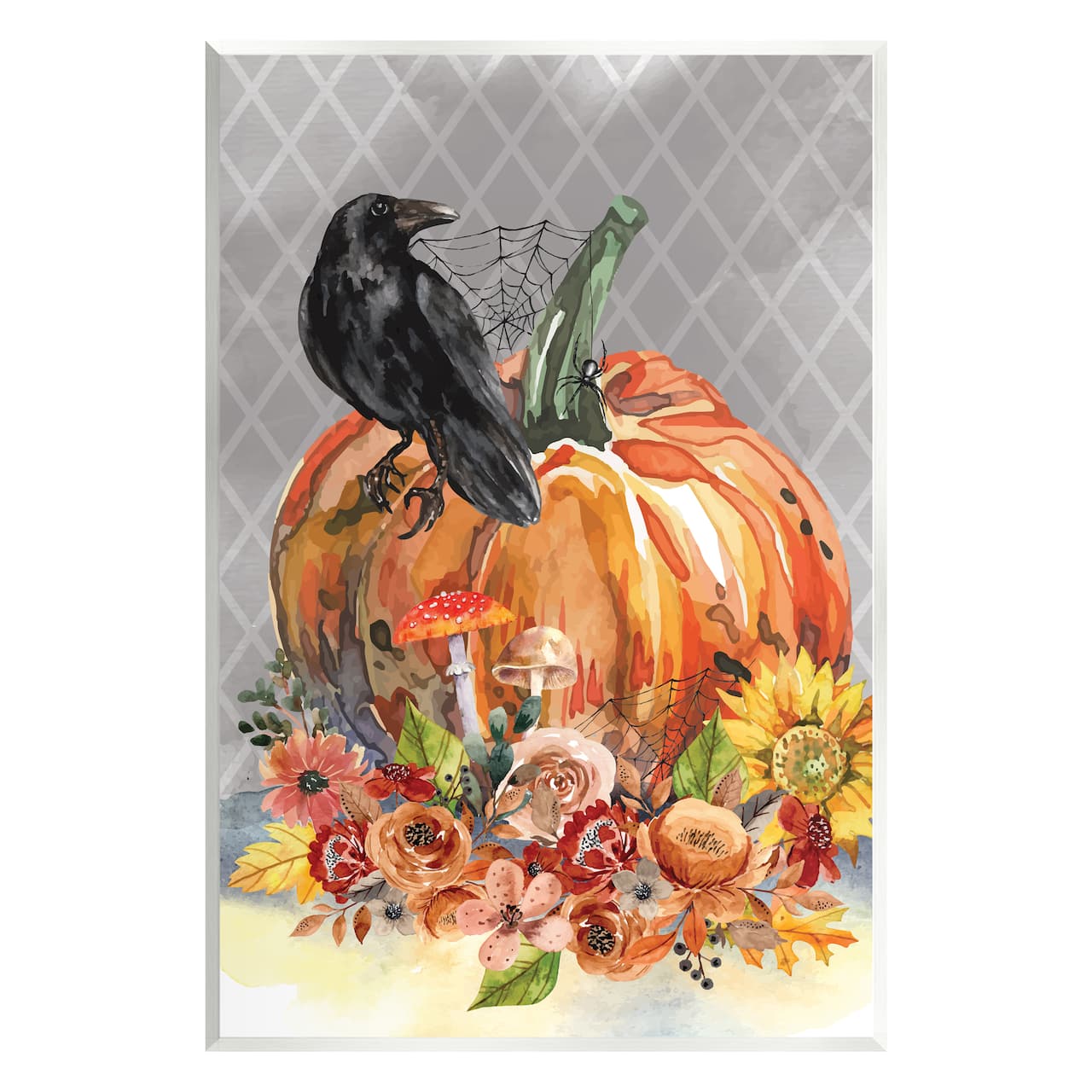 Stupell Industries Autumn Crow Pumpkin Botanicals Wall Plaque Art